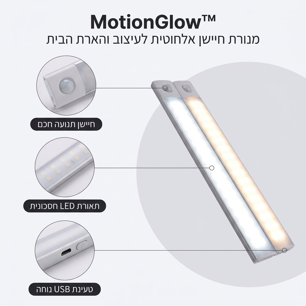 MotionGlow™ – מנורת חיישן אלחוטית לעיצוב והארת הבית
