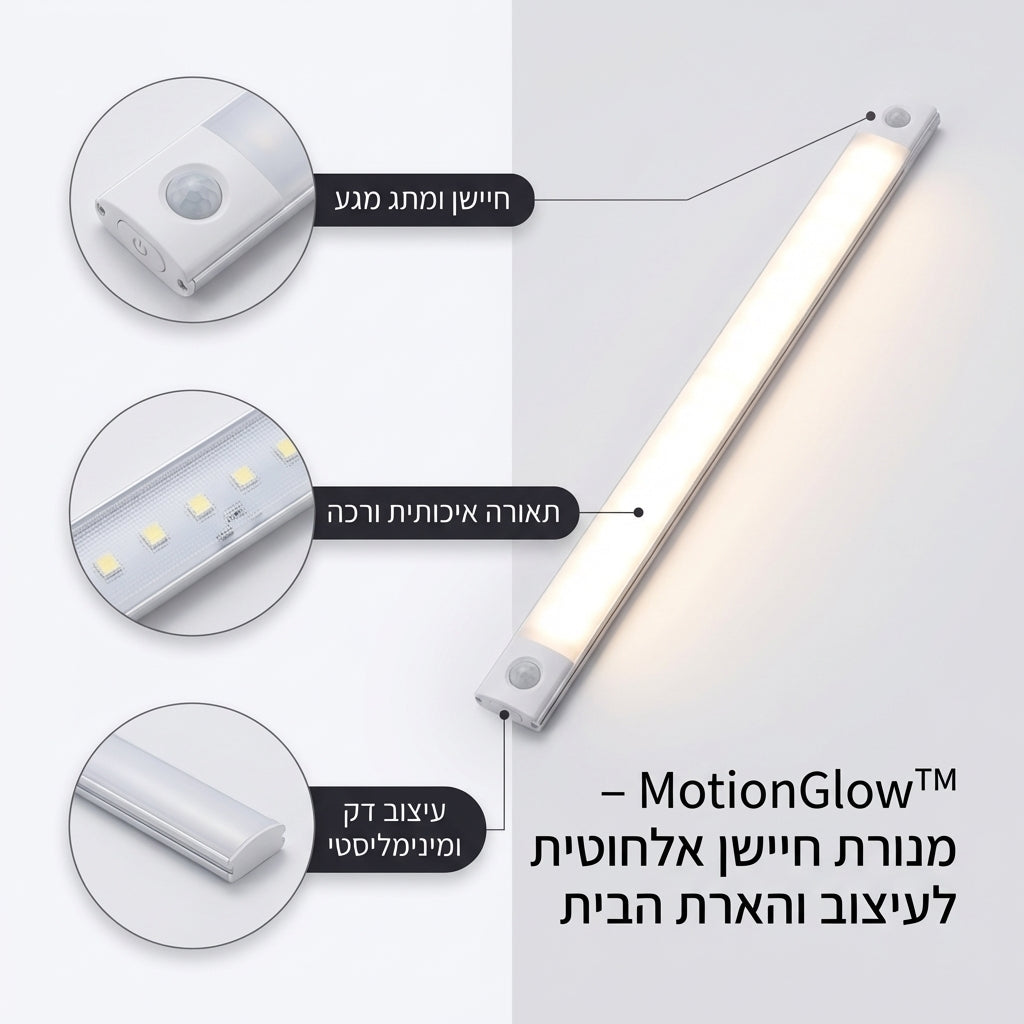 MotionGlow™ – מנורת חיישן אלחוטית לעיצוב והארת הבית